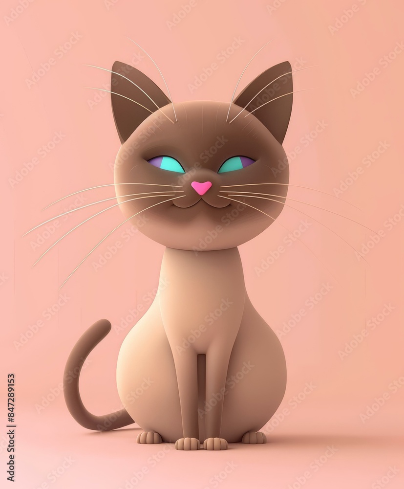 Cute cartoon cat with blue eyes and a pink nose. AI. Cute cartoon cat with blue eyes and a pink nose. AI.
