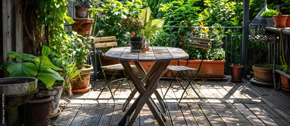 Revamp the sentence about a summer terrace with a table and chairs to make it more appealing and fluent