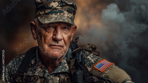 This image depicts a war veteran participating in a Memorial Day parade, where their presence commands respect and admiration from the crowd. The veteran's dignified demeanor photo