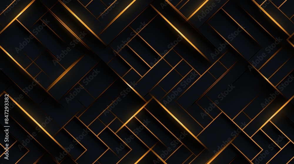 Seamless pattern Abstract black and gold geometric background with glowing lines.