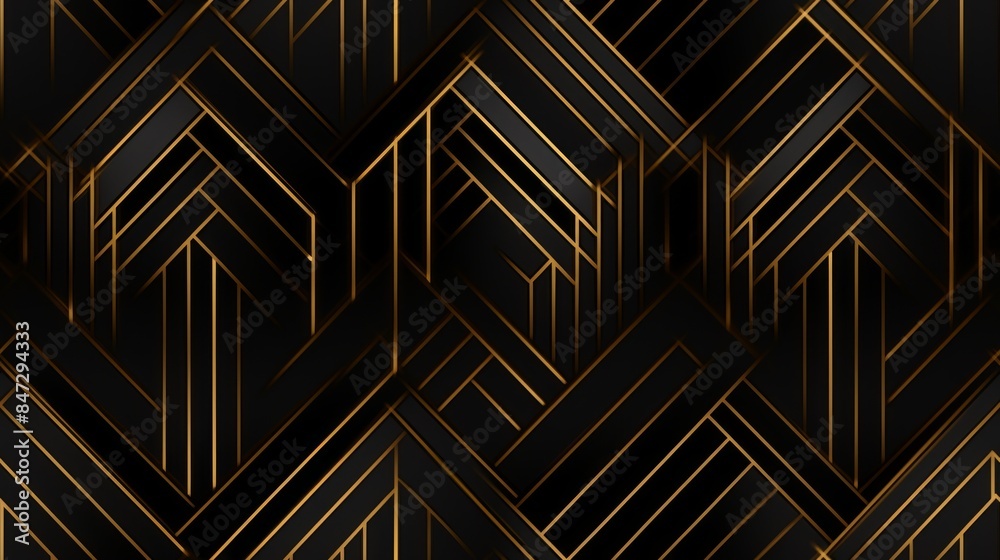 Seamless pattern Abstract black and gold geometric background with glowing lines. Seamless pattern Abstract black and gold geometric background with glowing lines.