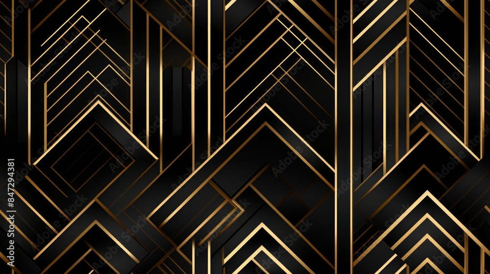 Seamless pattern Abstract black and gold geometric background with glowing lines. Seamless pattern Abstract black and gold geometric background with glowing lines.