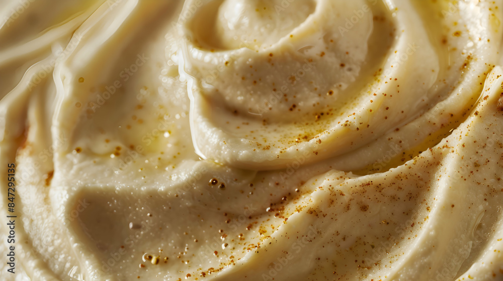 A close-up shot of a gourmet fast food hummus, highlighting the creamy texture and rich seasoning A close-up shot of a gourmet fast food hummus, highlighting the creamy texture and rich seasoning