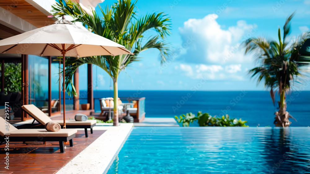 Luxury modern vacation home with a swimming pool. Sunbeds, relaxing area vacation Mediterranean Luxury modern vacation home with a swimming pool. Sunbeds, relaxing area vacation Mediterranean