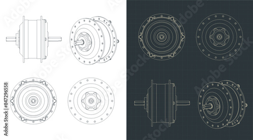 Hub motor for bicycle wheel blueprints