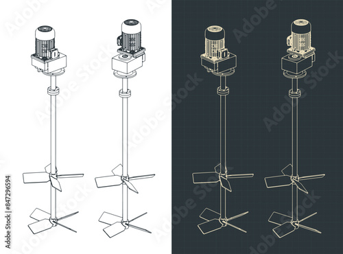 Industrial agitator isometric blueprints