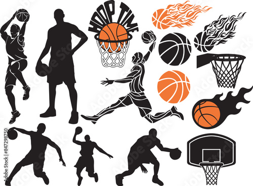 Basketball Player SVG, Basketball Silhouette, Basketball Clipart, Basketball Ball SVG, Basketball Goal SVG, Basketball Net Svg, Hoop Svg
