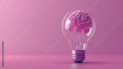 3D render of a brain inside a light bulb on a purple background
