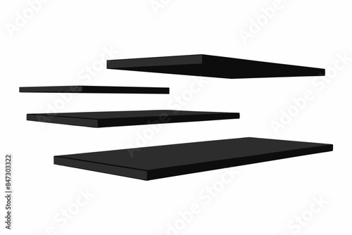 Wallpaper Mural Black floating shelves isolated on a white background. Minimalist shelving unit with simple design. Concept of home decor, organization, storage, furniture, interior design. Graphic art Torontodigital.ca