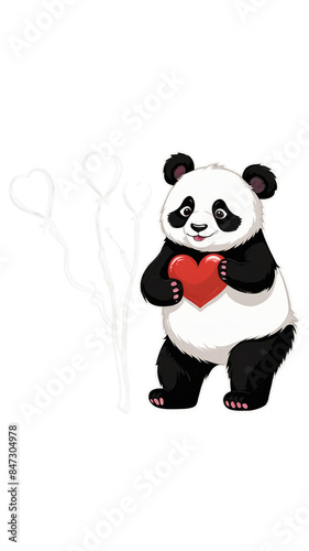 panda bear with a red heart, sticker. Cute panda. 