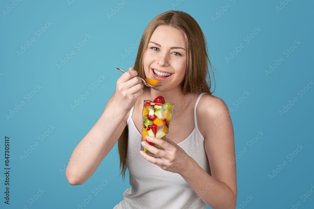Healthy Meal. Happy Woman Eating Fresh Salad Healthy Meal. Happy Woman Eating Fresh Salad