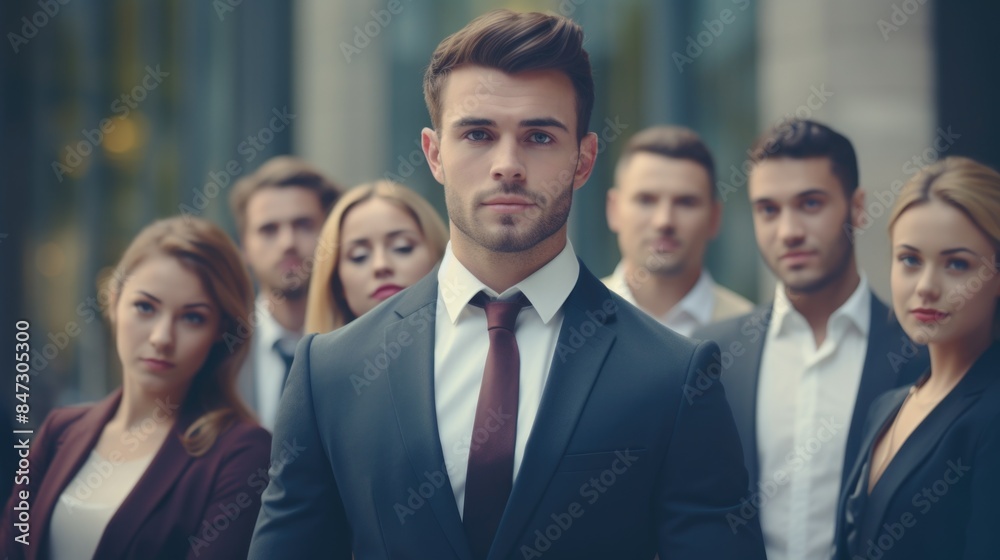 A person in a suit standing among a group of people, possibly for a meeting or presentation A person in a suit standing among a group of people, possibly for a meeting or presentation