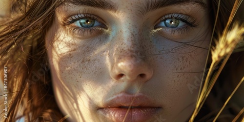 Portrait of a person with distinctive freckle pattern on the skin, suitable for use in beauty or lifestyle context