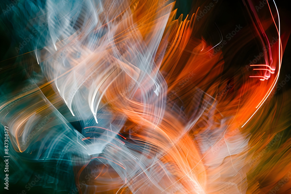 Dynamic lines of motion streak across the canvas, crafting a kinetic ...