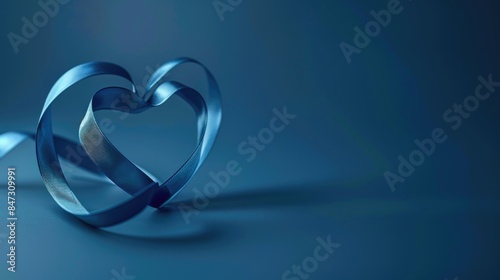 A blue ribbon designed as a heart shape