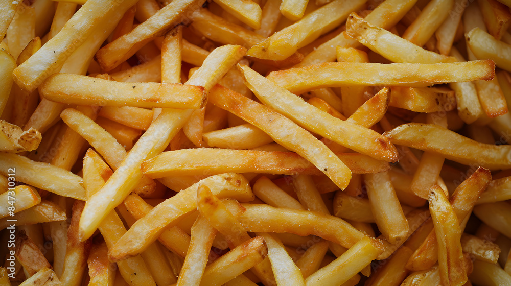 A pile of freshly cooked fast food fries, with a golden-brown color and crispy edges A pile of freshly cooked fast food fries, with a golden-brown color and crispy edges