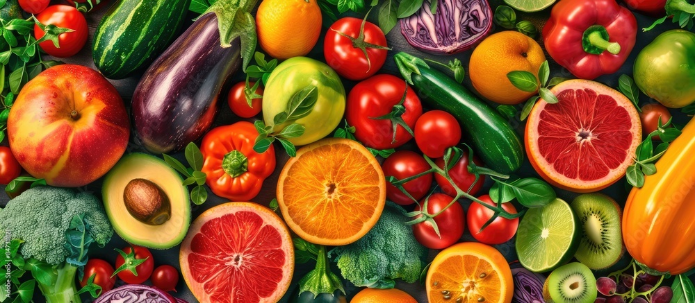 The background of fresh vegetables and fruits The background of fresh vegetables and fruits