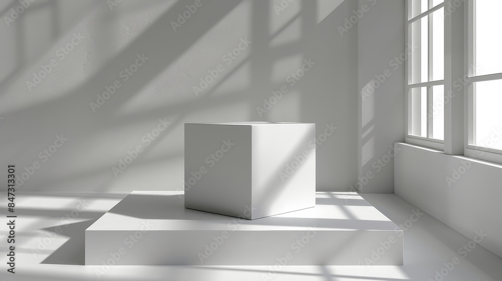 Empty white solid square podium with sunlight and shadow. Blank space, Backdrop, template, presentation. Empty white solid square podium with sunlight and shadow. Blank space, Backdrop, template, presentation.
