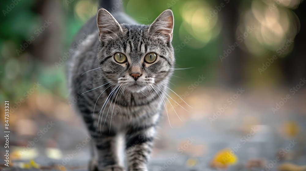 Curious Gray Tabby Cat in the Garden Curious Gray Tabby Cat in the Garden
