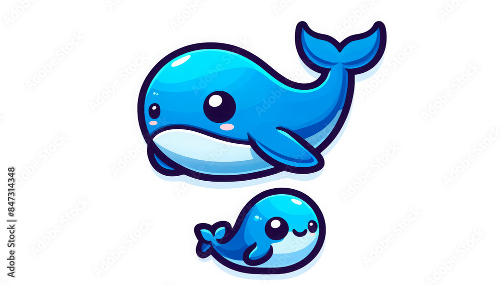 Obraz premium Blue whales, mother and calf, swimming together in the ocean. Concept: marine life, wildlife conservation. Suitable for eco-friendly businesses, World Oceans Day, environmental awareness campaigns. Co