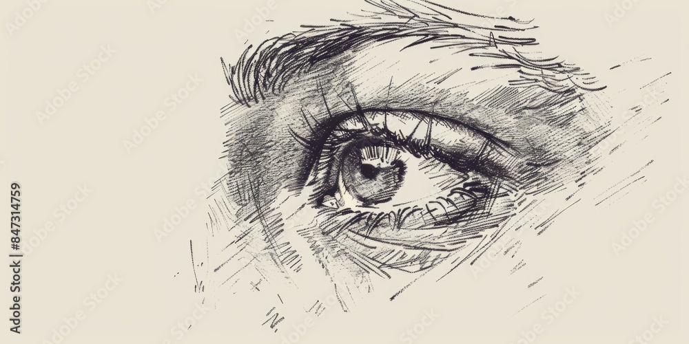 Obraz premium A close-up illustration of a human eye, focusing on details and facial features