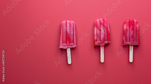 Photo of three Popsicle of different color, colorful background, summer theme  © CHPhotos
