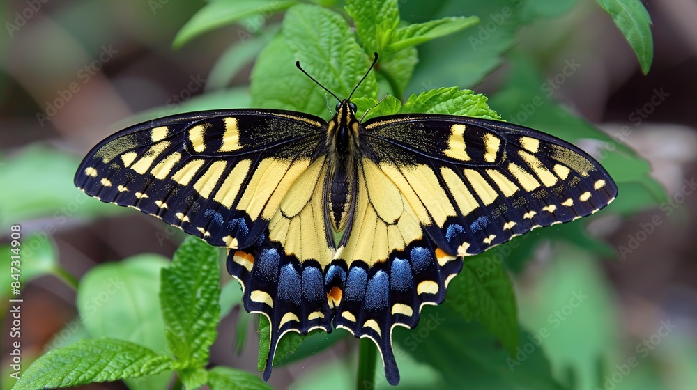 Eastern Swallowtail Butterfly Perched on Green Foliage Eastern Swallowtail Butterfly Perched on Green Foliage