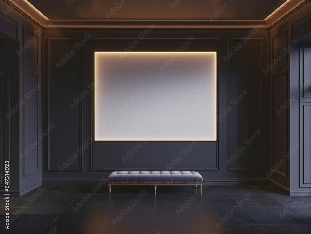 A quiet space with a bench and a framed picture on the wall A quiet space with a bench and a framed picture on the wall