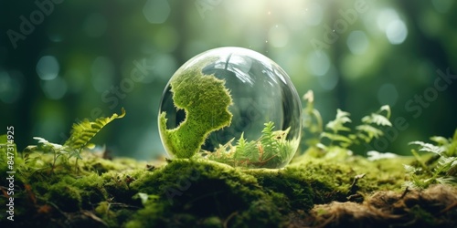 A glass ball filled with lush green moss, a unique and intriguing natural phenomenon
