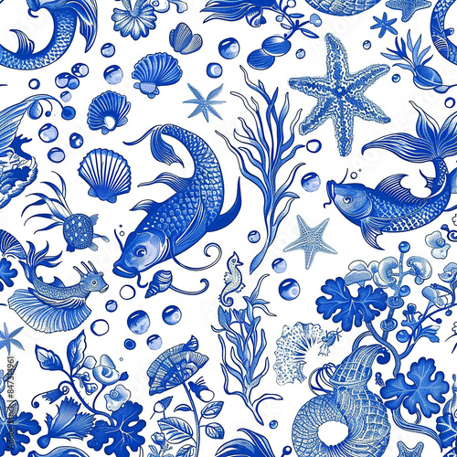 beautiful pattern of blue,genre scenes and blue motifs in flemish porcelain . AI generativ. photo