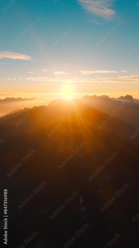 Aerial Drone View of Mountain Silhouette at Sunrise from the Top