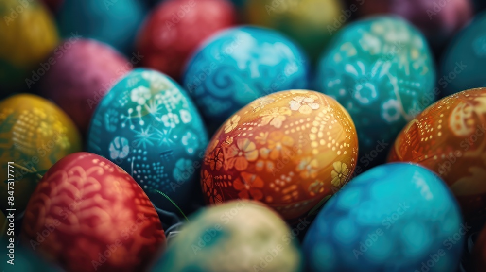 Close-up shot of a bunch of colorful eggs Close-up shot of a bunch of colorful eggs