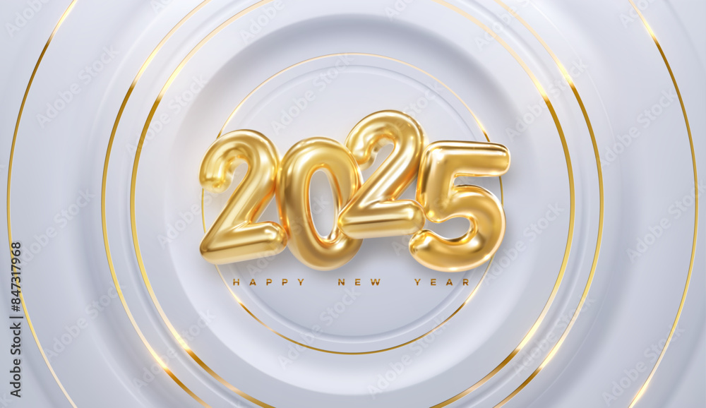 Obraz premium Happy New 2025 Year. Vector holiday illustration of golden numbers 2025.
