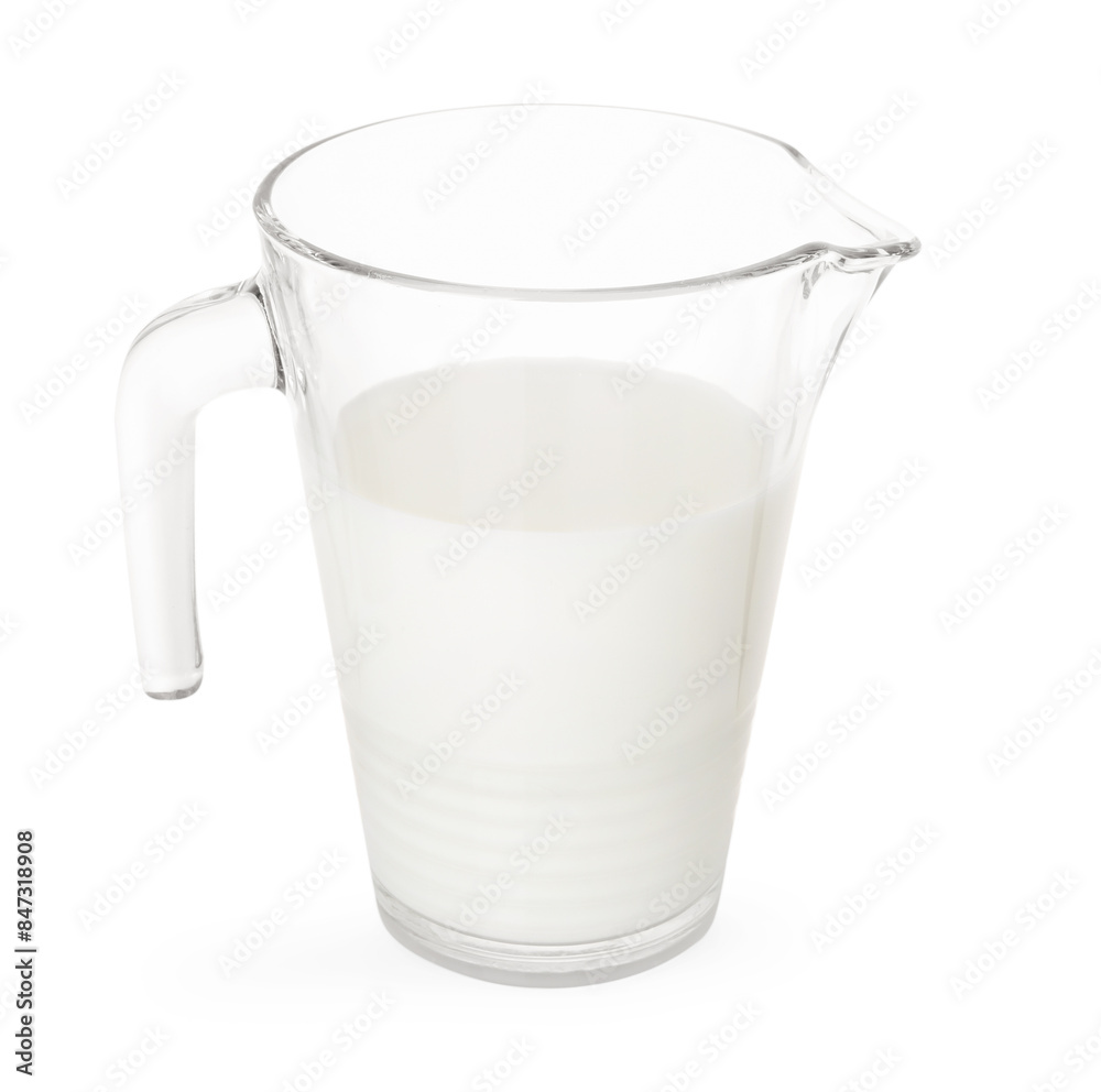 Glass jug with fresh milk isolated on white