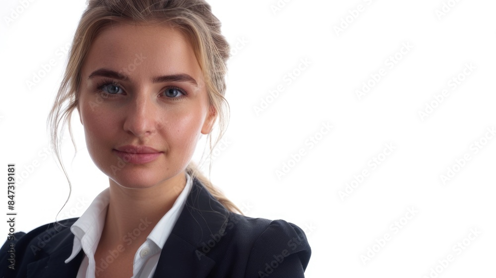 A woman in a business suit poses confidently for a photo shoot A woman in a business suit poses confidently for a photo shoot