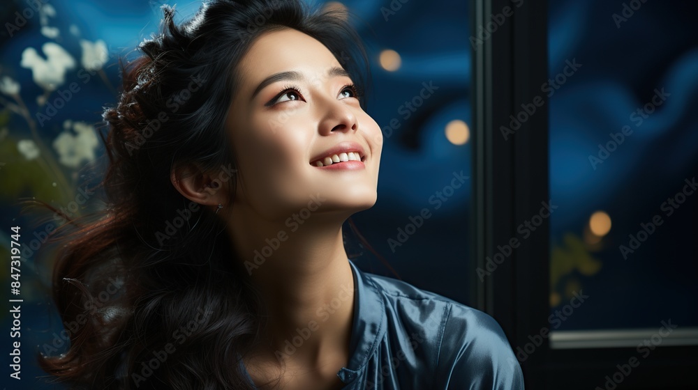 Fototapeta premium portrait of young woman posing with isolated beauty concept relaxing and smiling isolated