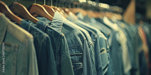 A row of jeans hung on a clothes rack, ready for use or storage