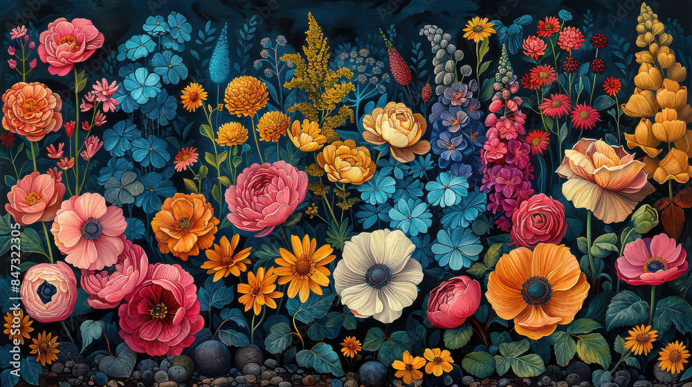 A highly detailed and vibrant botanical illustration created with Generative AI technology A highly detailed and vibrant botanical illustration created with Generative AI technology