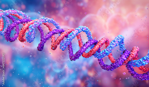 Triple-helical structure of collagen molecule, key skin protein. Amino acids triple helix within the collagen molecule. Vital in tissue repair, elasticity. For health, beauty research, scientific 3D photo