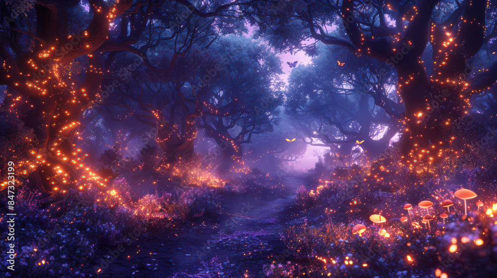 A magical forest with glowing mushrooms created with Generative AI technology