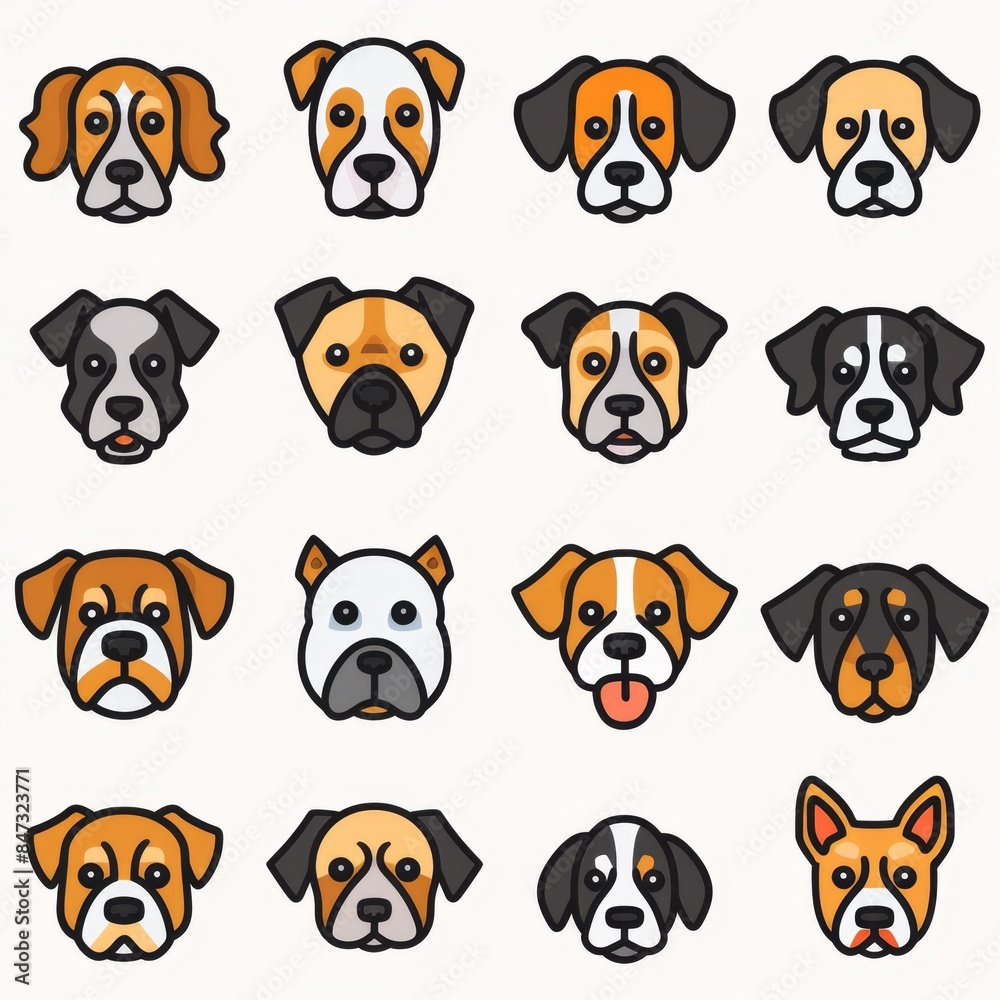 Cute Dogs Set, Pet Animal Symbols, Hand Drawn Puppy Icons Silhouettes, Funny Dog Character Cute Dogs Set, Pet Animal Symbols, Hand Drawn Puppy Icons Silhouettes, Funny Dog Character