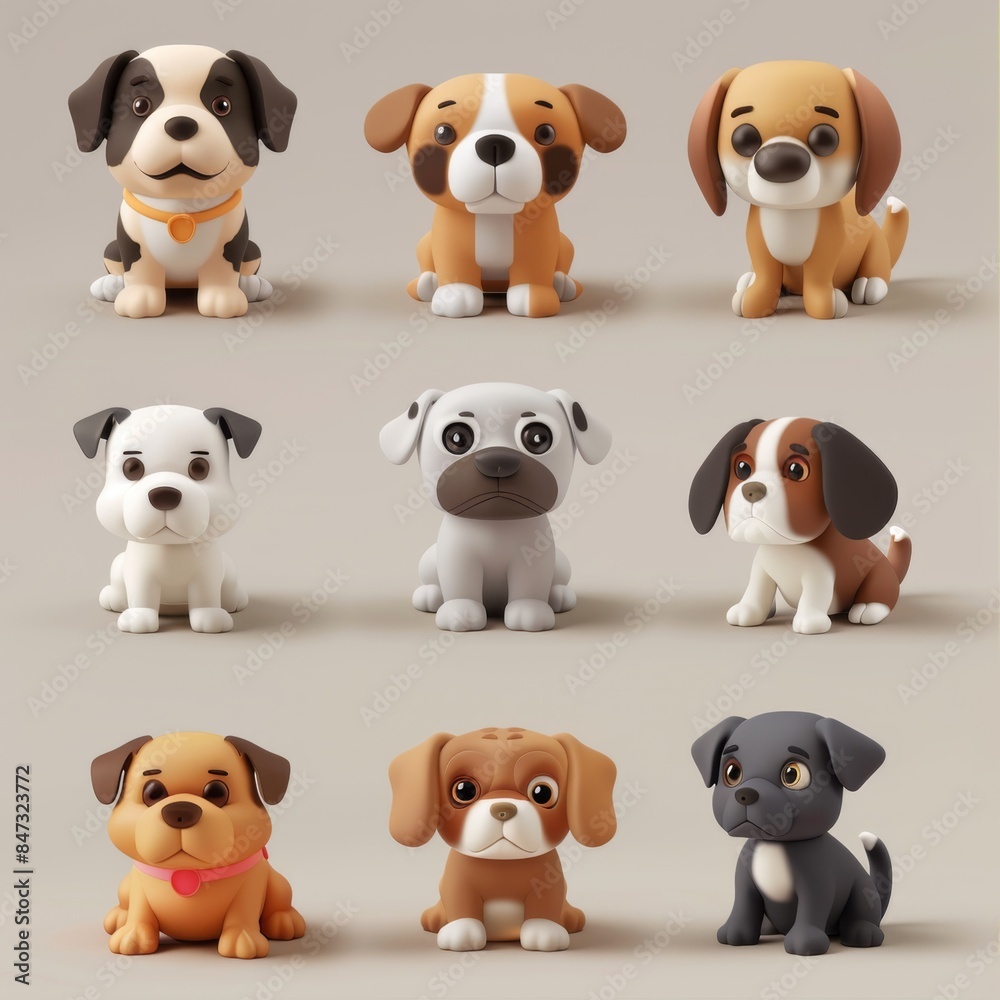 Cute funny cartoon dogs, 3d realistic puppy pet pictogram, dogs set on white background Cute funny cartoon dogs, 3d realistic puppy pet pictogram, dogs set on white background