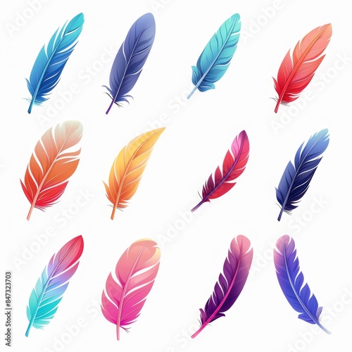 Feather icon, animal feathers isolated, plume symbol, elegant soft plume sign on white background