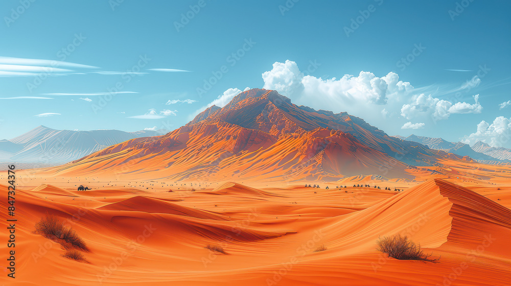 Naklejka premium A serene desert landscape with sand dunes created with Generative AI technology
