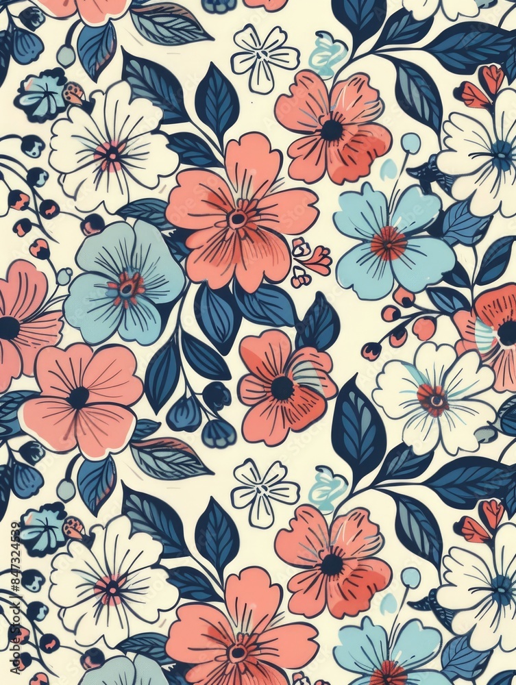 A decorative pattern of flowers on a plain white surface A decorative pattern of flowers on a plain white surface