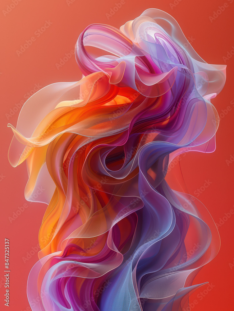 Abstract digital shapes, captured with motion blur on red background created with Generative AI technology Abstract digital shapes, captured with motion blur on red background created with Generative AI technology