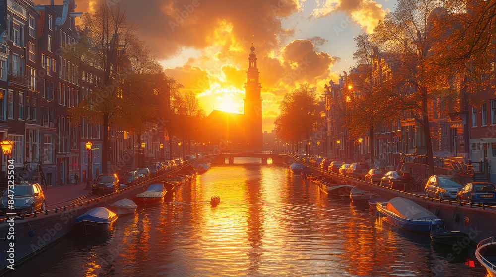 Fototapeta premium Amsterdam, Netherlands city skyline created with Generative AI technology