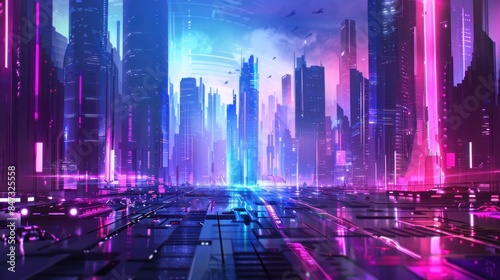 Design a background featuring a futuristic cityscape © Asdir