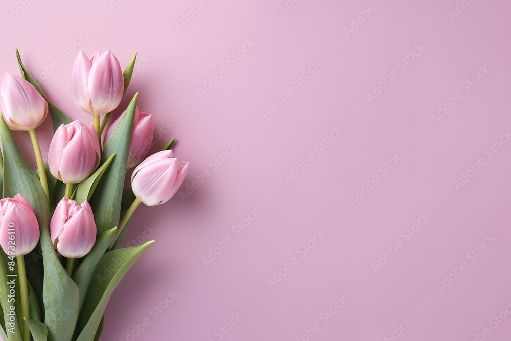 Stunning Tulip Bouquet Creating a Splash of Color on Pink Background Stunning Tulip Bouquet Creating a Splash of Color on Pink Background