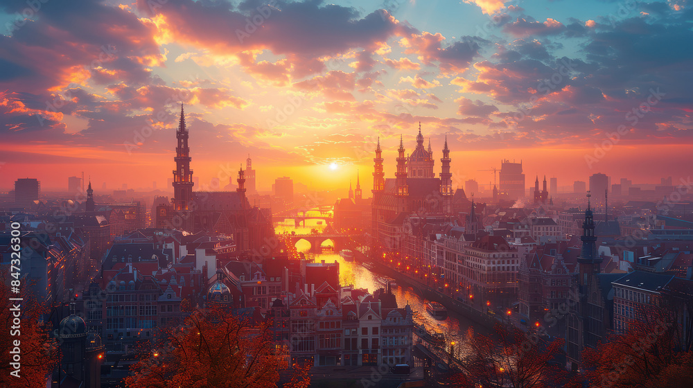 Fototapeta premium Brussels, Belgium city skyline created with Generative AI technology